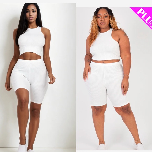 White Ribbed Two-Piece Set - Picture 1 of 1
